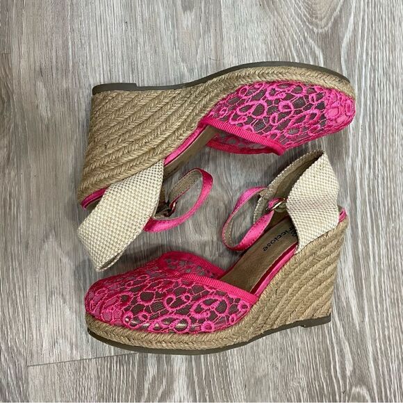 LE CAPRICCIOSE Lattice Slingback Espadrille Pink Lace Shoes Wedge US 6 UE36 - Picture 2 of 9